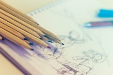 desenho e lápis de cor
