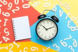 relógio, caderno e números para mostrar como organizar o tempo e retomar hábitos